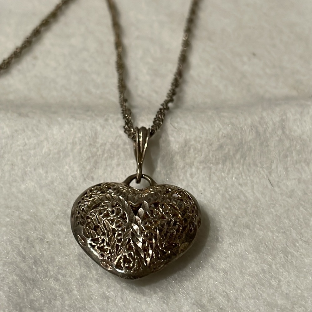Sterling Silver 925 Solid Heart Pendent With 20 I… - image 1